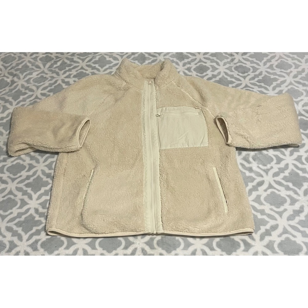 Goodfellow & Co Womens Fleece Jacket Full Zip Pockets Ivory Comfy Size L